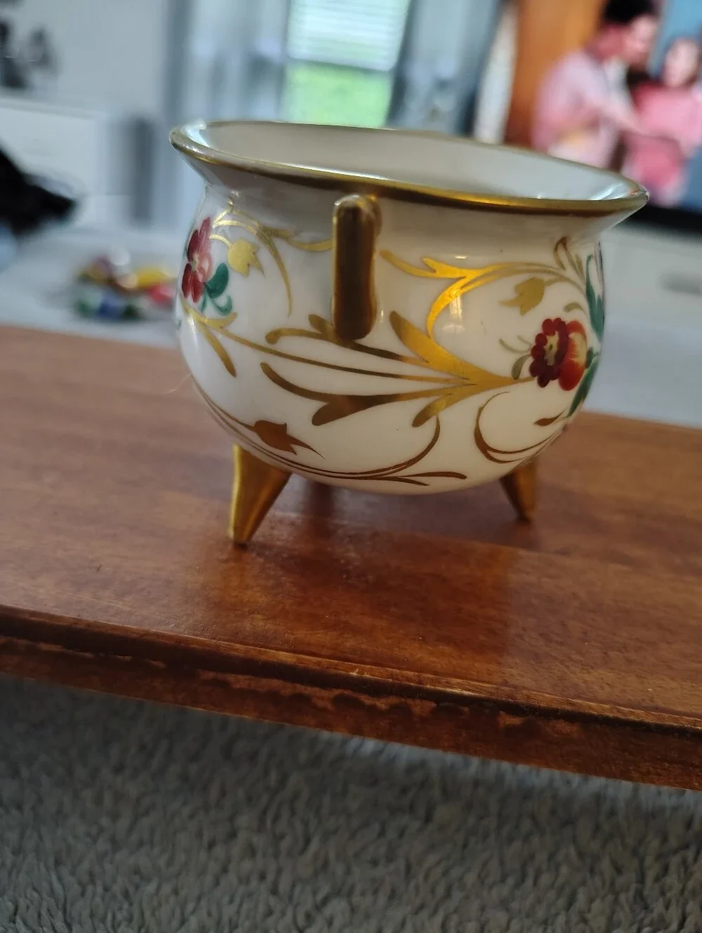 Vintage Footed Porcelain Sugar Bowl with Pink Rose and Gold Trim
